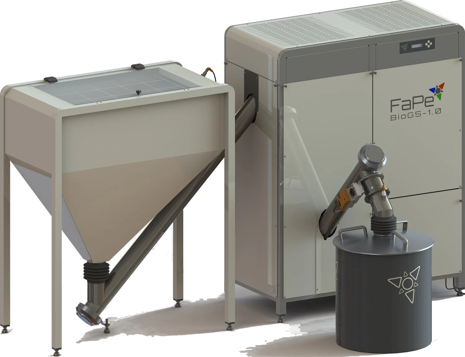BioGS-1.0, FaPe biomass micro-CHP with hopper and biochar container